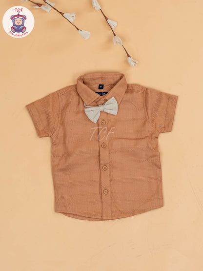Brown & Beige - Half Sleeves Shirts & Shorts Set With Suspender & Bow