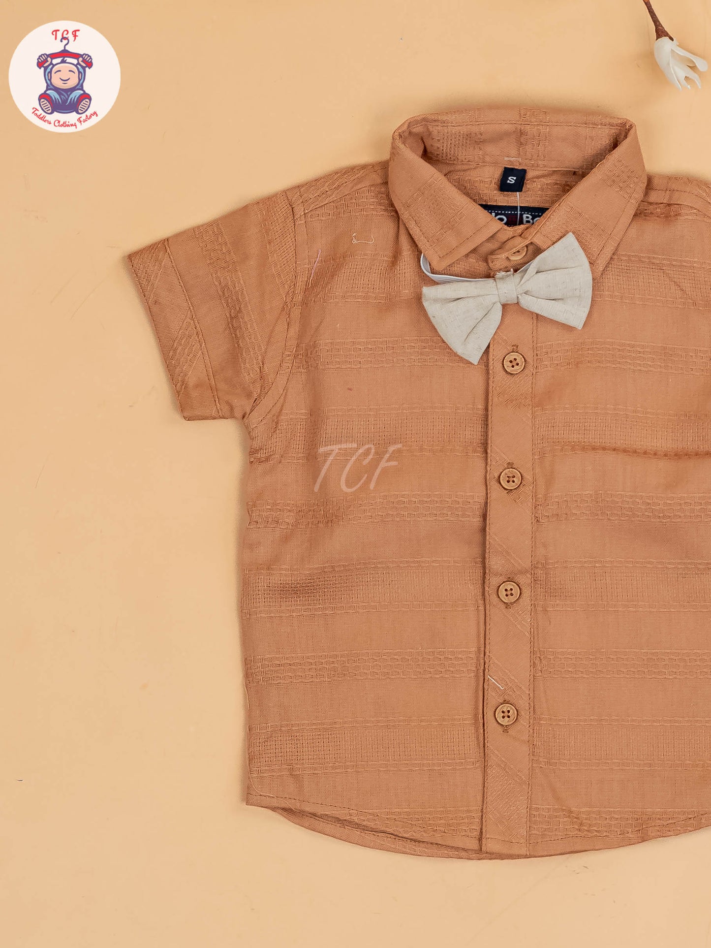 Brown & Beige - Half Sleeves Shirts & Shorts Set With Suspender & Bow