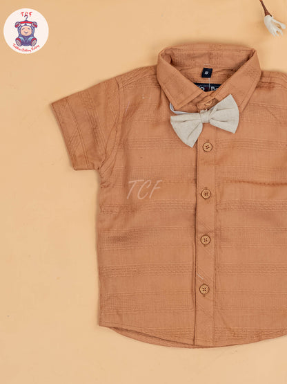 Brown & Beige - Half Sleeves Shirts & Shorts Set With Suspender & Bow
