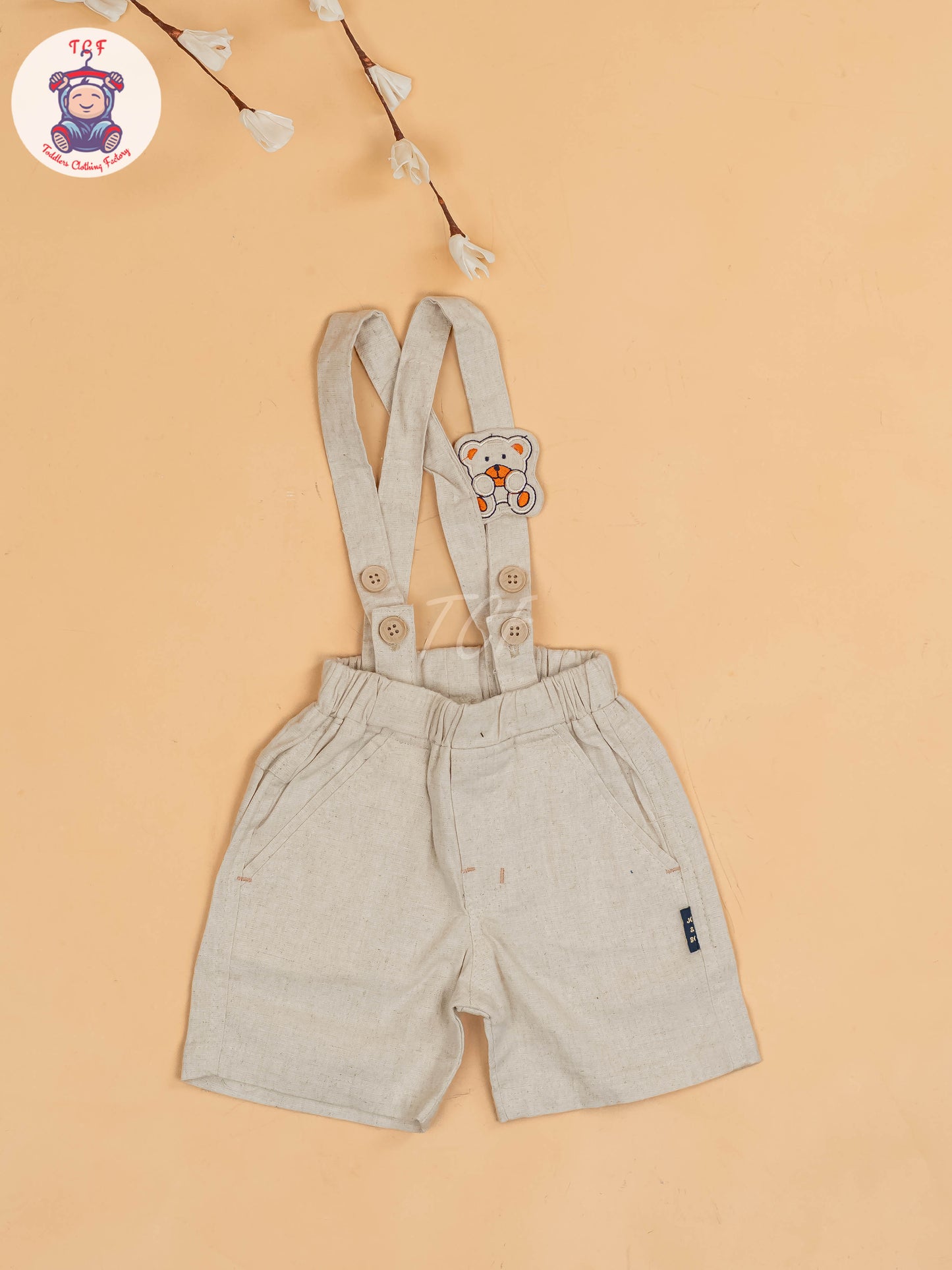 Brown & Beige - Half Sleeves Shirts & Shorts Set With Suspender & Bow
