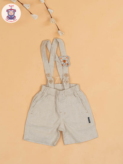 Brown & Beige - Half Sleeves Shirts & Shorts Set With Suspender & Bow