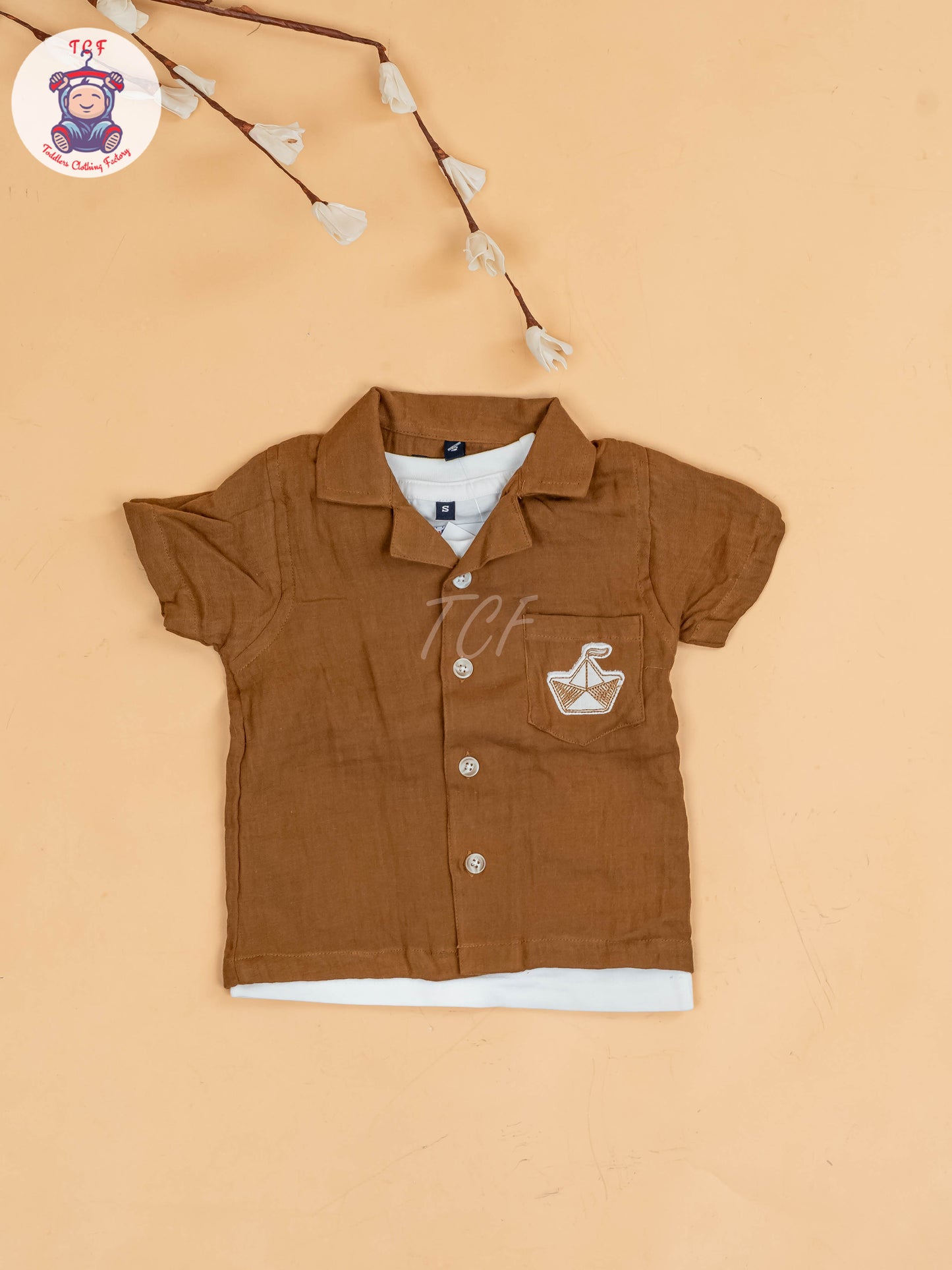 Brown & White - Boys Readymade Cotton Shirts & Shorts