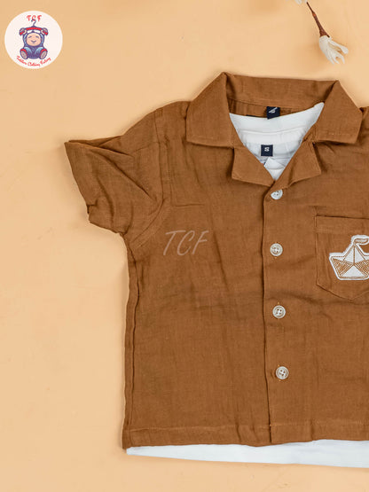 Brown & White - Boys Readymade Cotton Shirts & Shorts