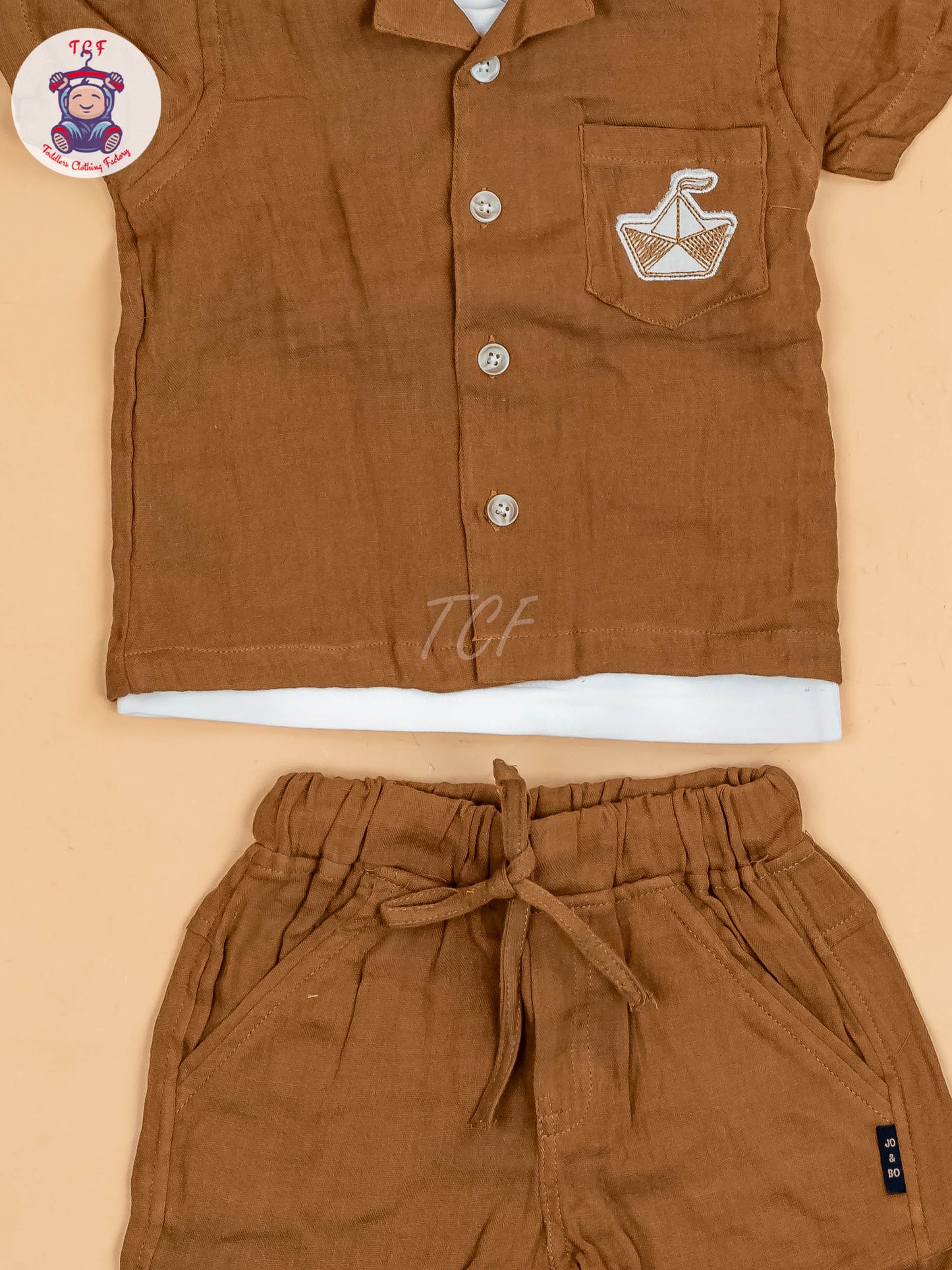 Brown & White - Boys Readymade Cotton Shirts & Shorts