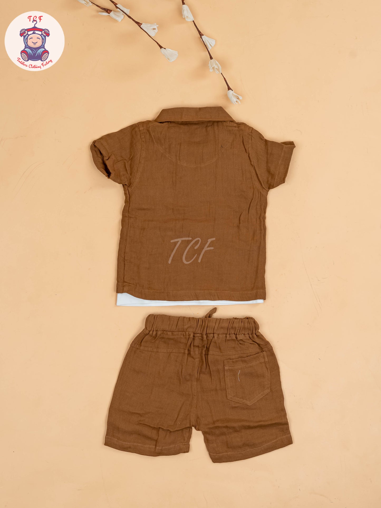 Brown & White - Boys Readymade Cotton Shirts & Shorts