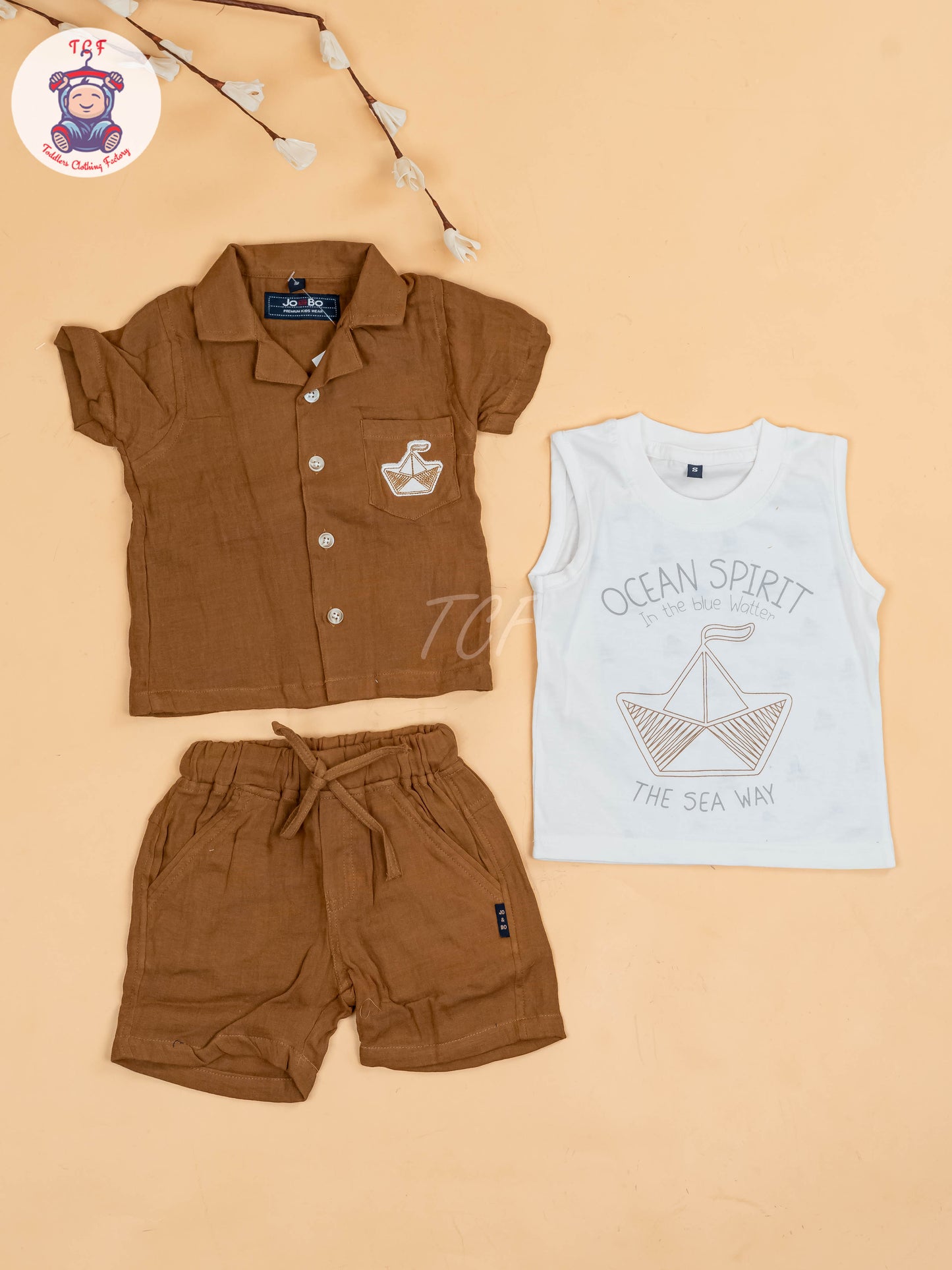 Brown & White - Boys Readymade Cotton Shirts & Shorts