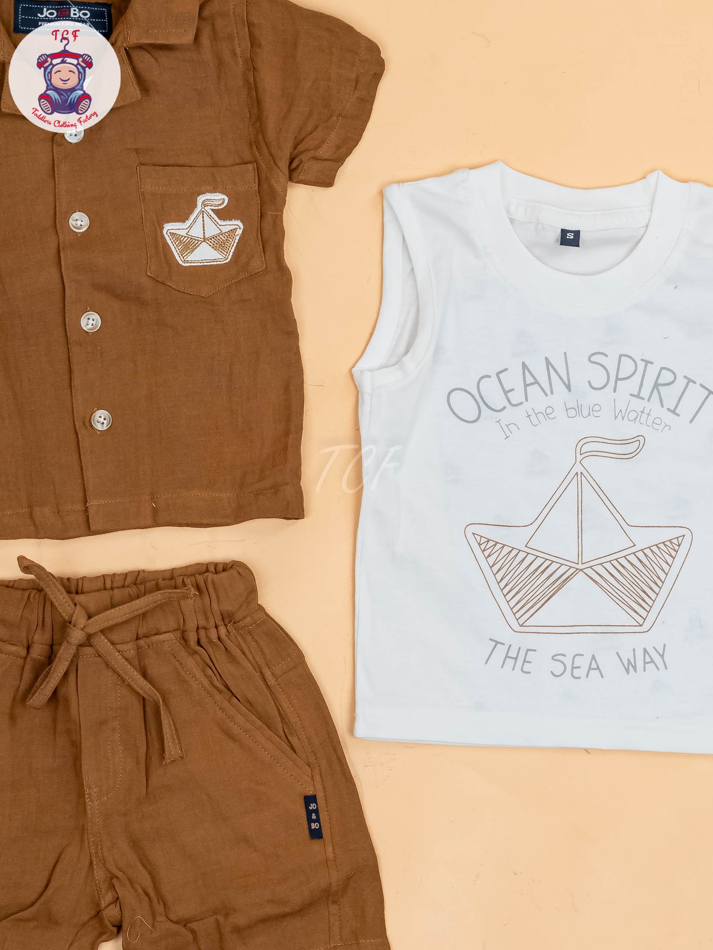 Brown & White - Boys Readymade Cotton Shirts & Shorts