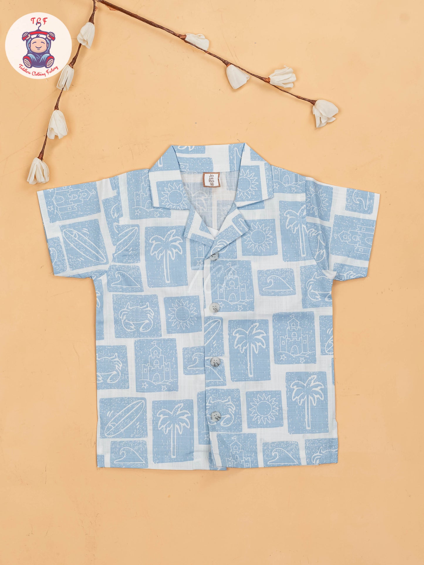 Blue & White - Boys Readymade Cotton Shirts & Shorts