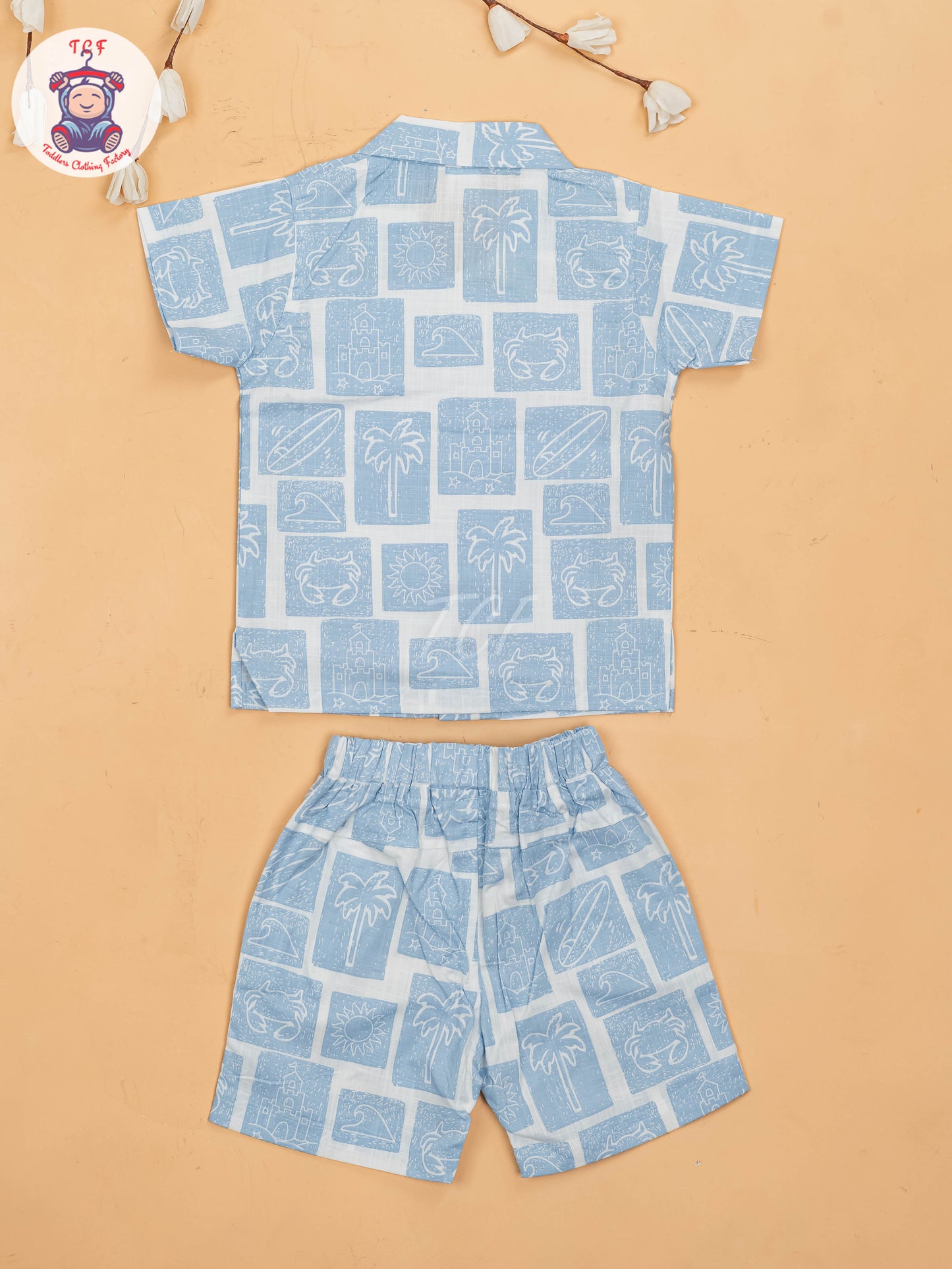 Blue & White - Boys Readymade Cotton Shirts & Shorts