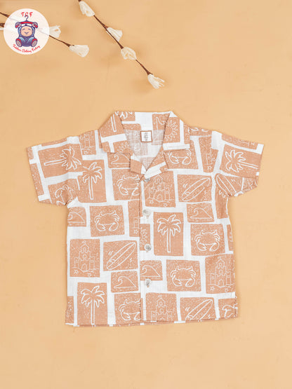 Brown & White - Boys Readymade Cotton Shirts & Shorts