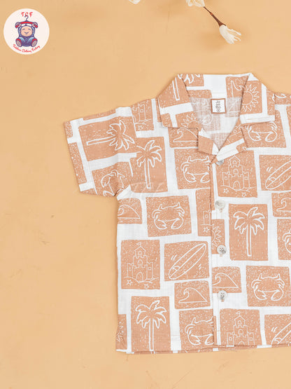 Brown & White - Boys Readymade Cotton Shirts & Shorts