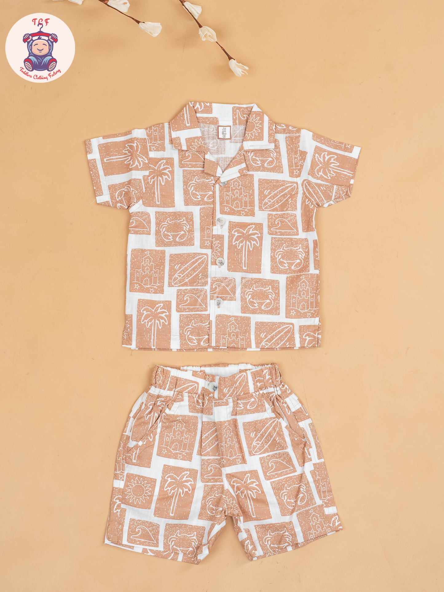 Brown & White - Boys Readymade Cotton Shirts & Shorts