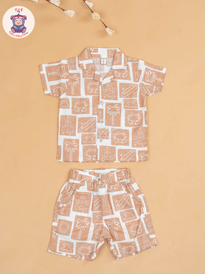 Brown & White - Boys Readymade Cotton Shirts & Shorts