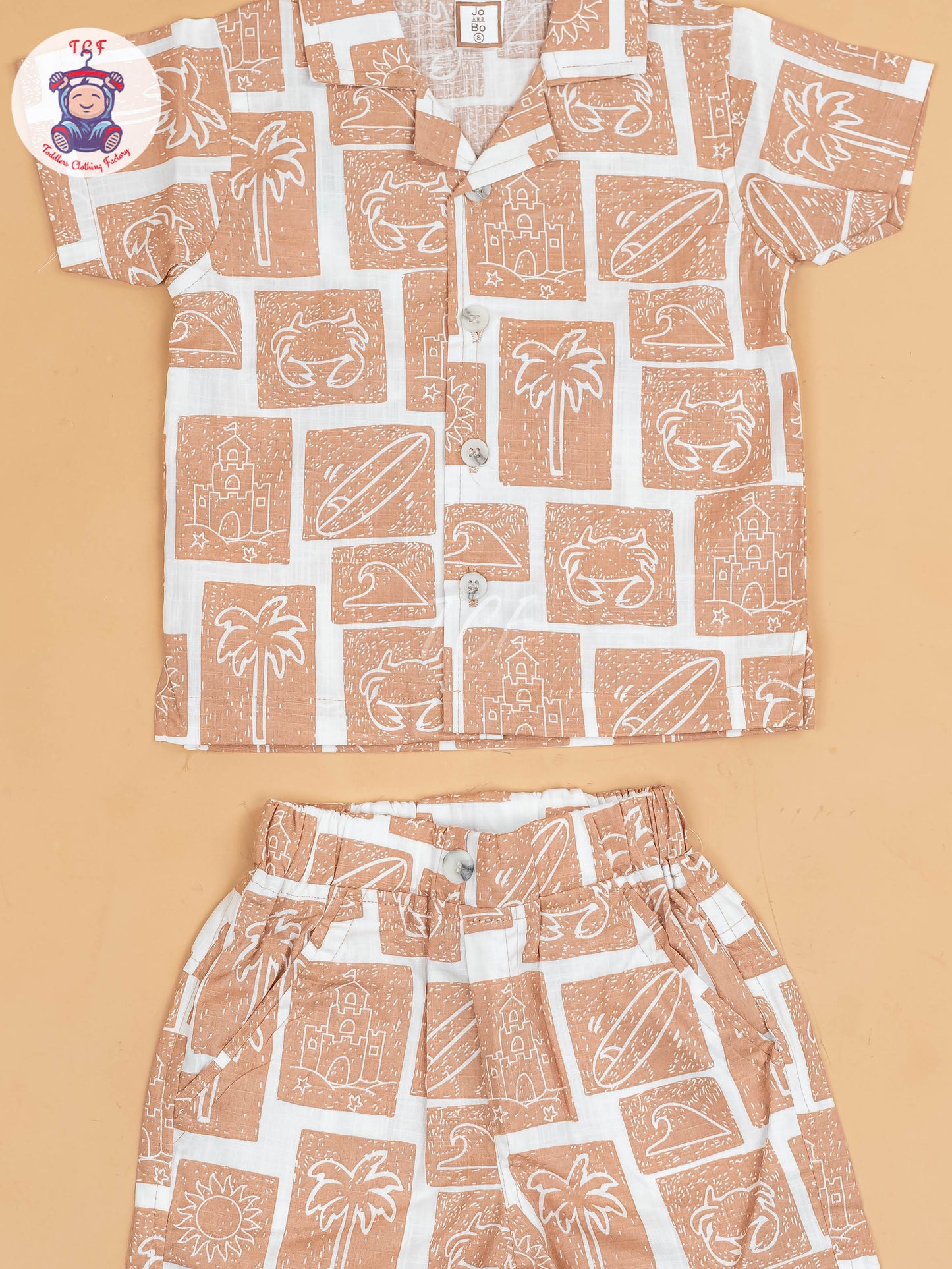 Brown & White - Boys Readymade Cotton Shirts & Shorts