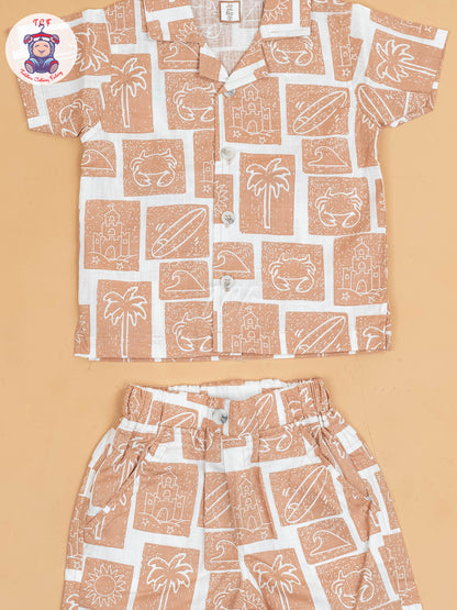 Brown & White - Boys Readymade Cotton Shirts & Shorts