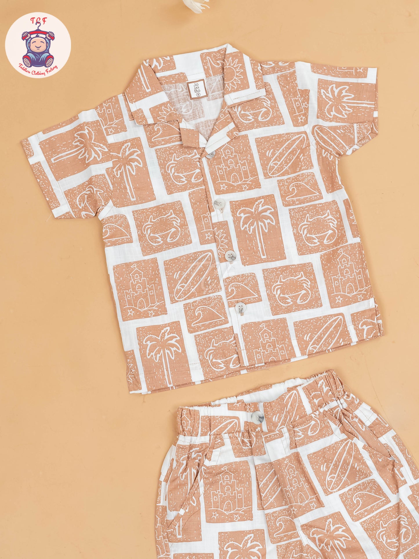 Brown & White - Boys Readymade Cotton Shirts & Shorts