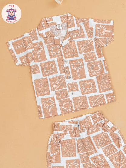 Brown & White - Boys Readymade Cotton Shirts & Shorts