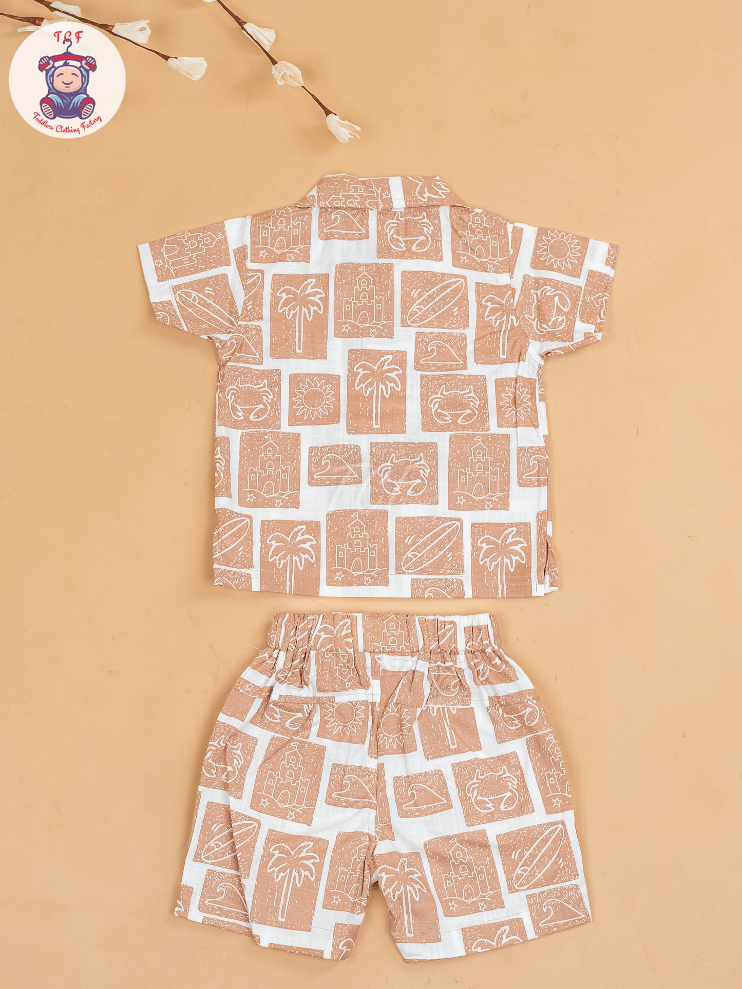 Brown & White - Boys Readymade Cotton Shirts & Shorts