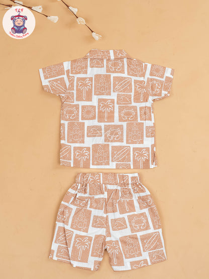 Brown & White - Boys Readymade Cotton Shirts & Shorts