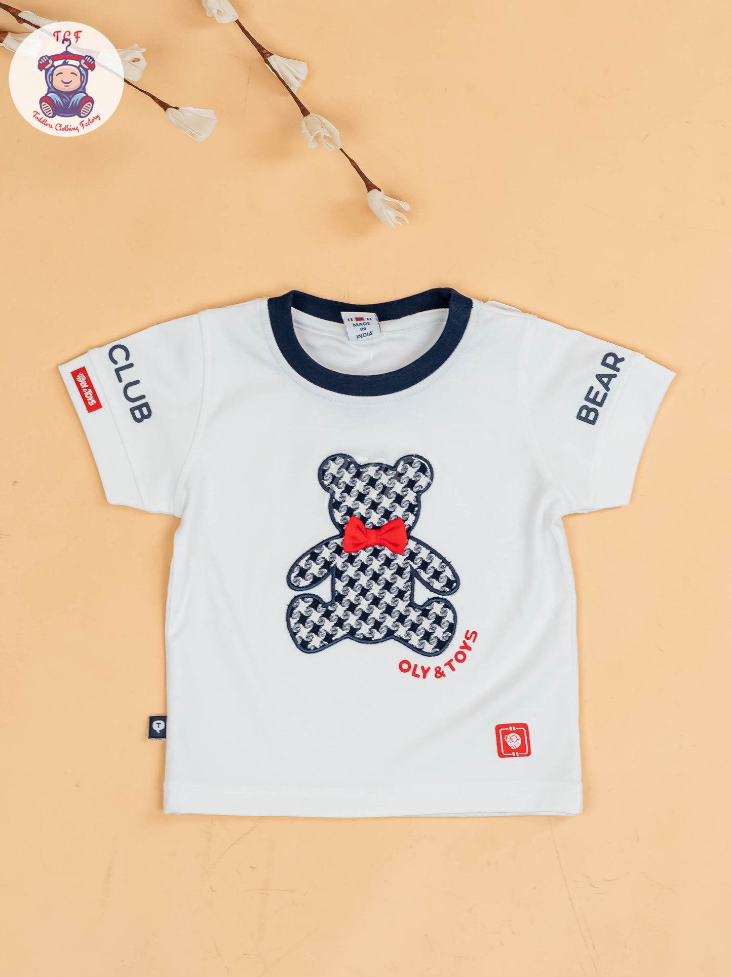 White & Navy Blue - Half Sleeves T-Shirts & Shorts Set With Suspender