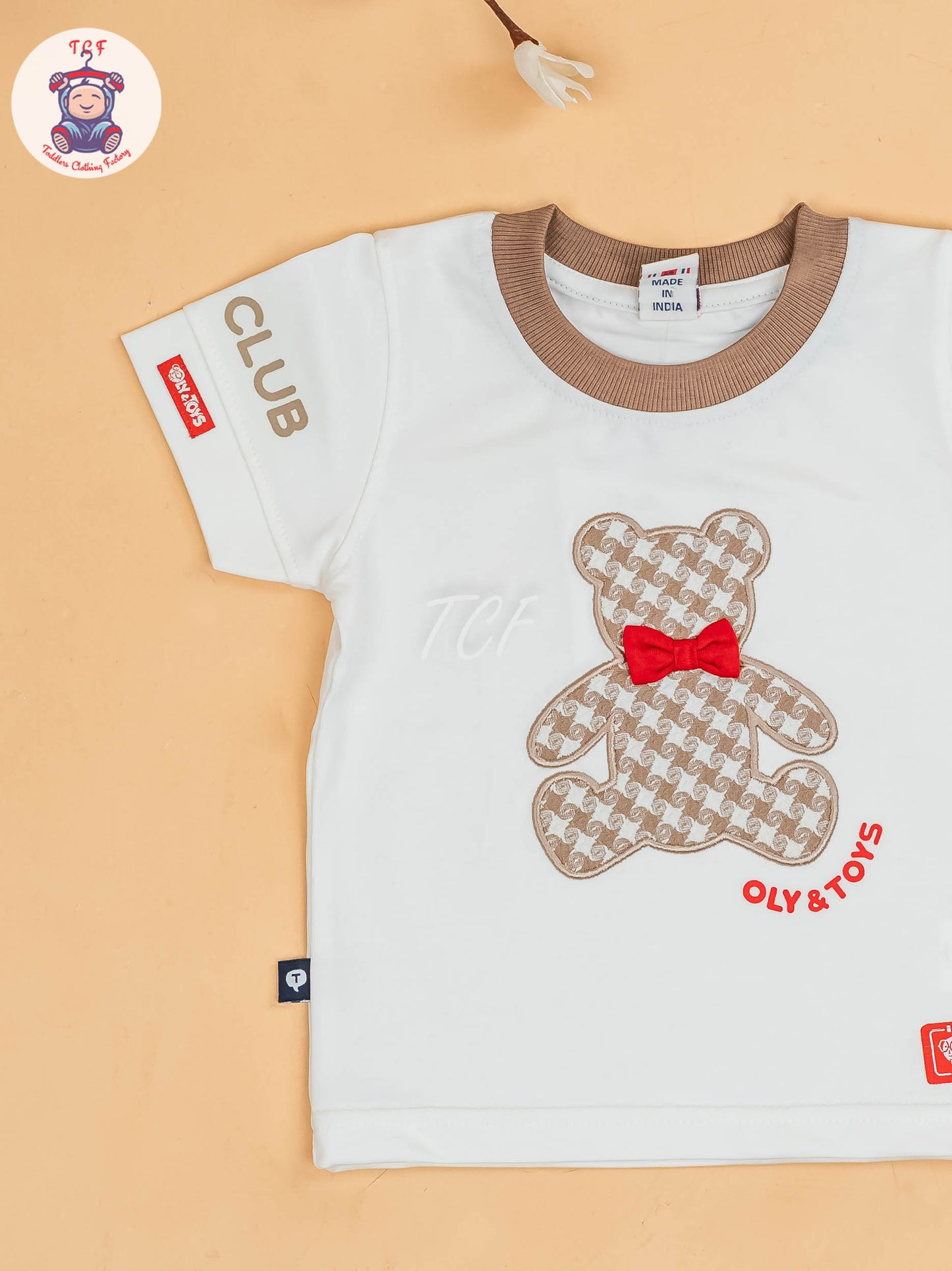 White & Brown - Half Sleeves T-Shirts & Shorts Set With Suspender