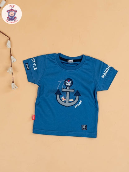 Blue & Grey - Half Sleeves T-Shirts & Shorts Set With Suspender