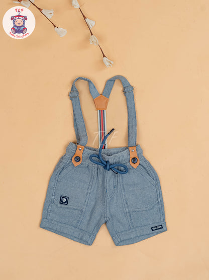 Blue & Grey - Half Sleeves T-Shirts & Shorts Set With Suspender