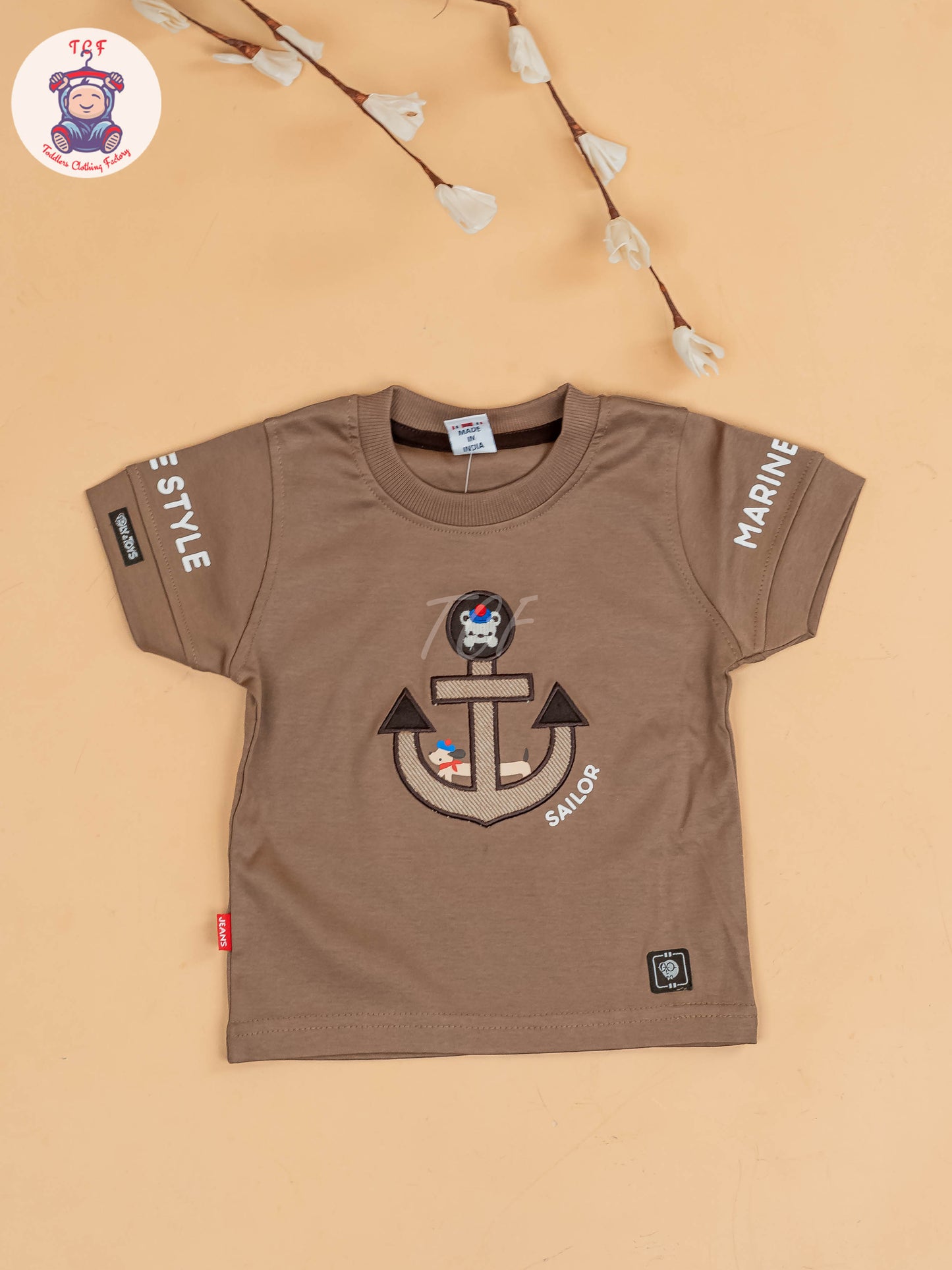 Brown & Grey - Half Sleeves T-Shirts & Shorts Set With Suspender