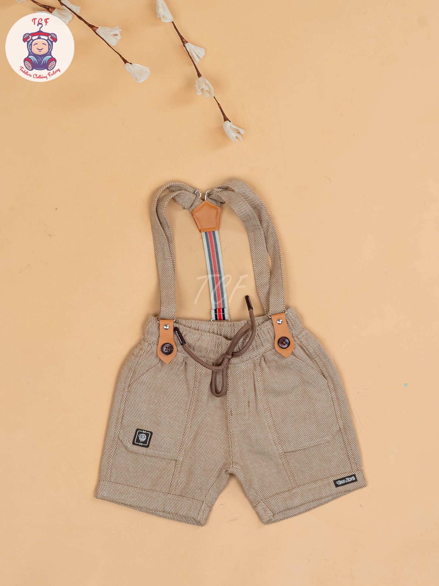 Brown & Grey - Half Sleeves T-Shirts & Shorts Set With Suspender