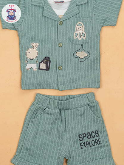 Light Green - Boys Readymade Cotton Shirts & Shorts