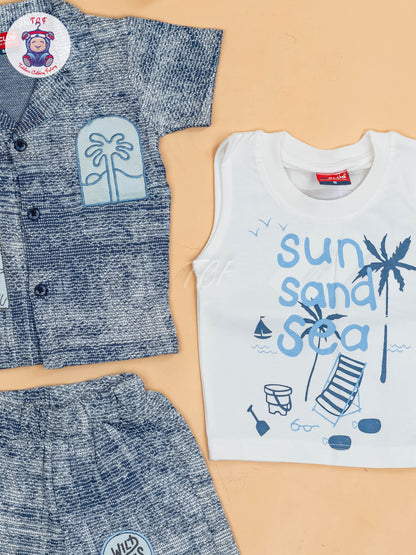 Blue - Boys Readymade Cotton Shirts & Shorts