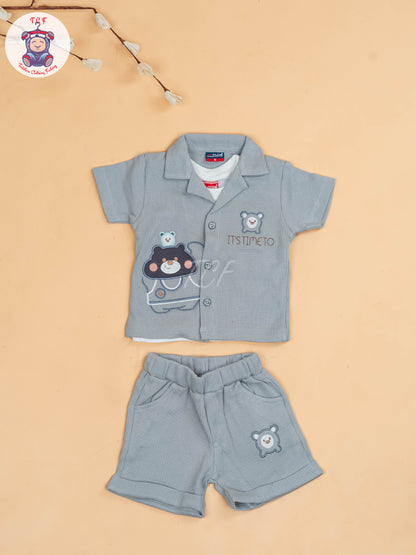 Grey - Boys Readymade Cotton Shirts & Shorts