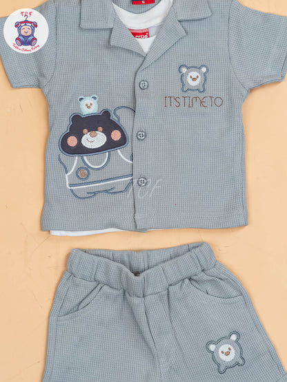 Grey - Boys Readymade Cotton Shirts & Shorts