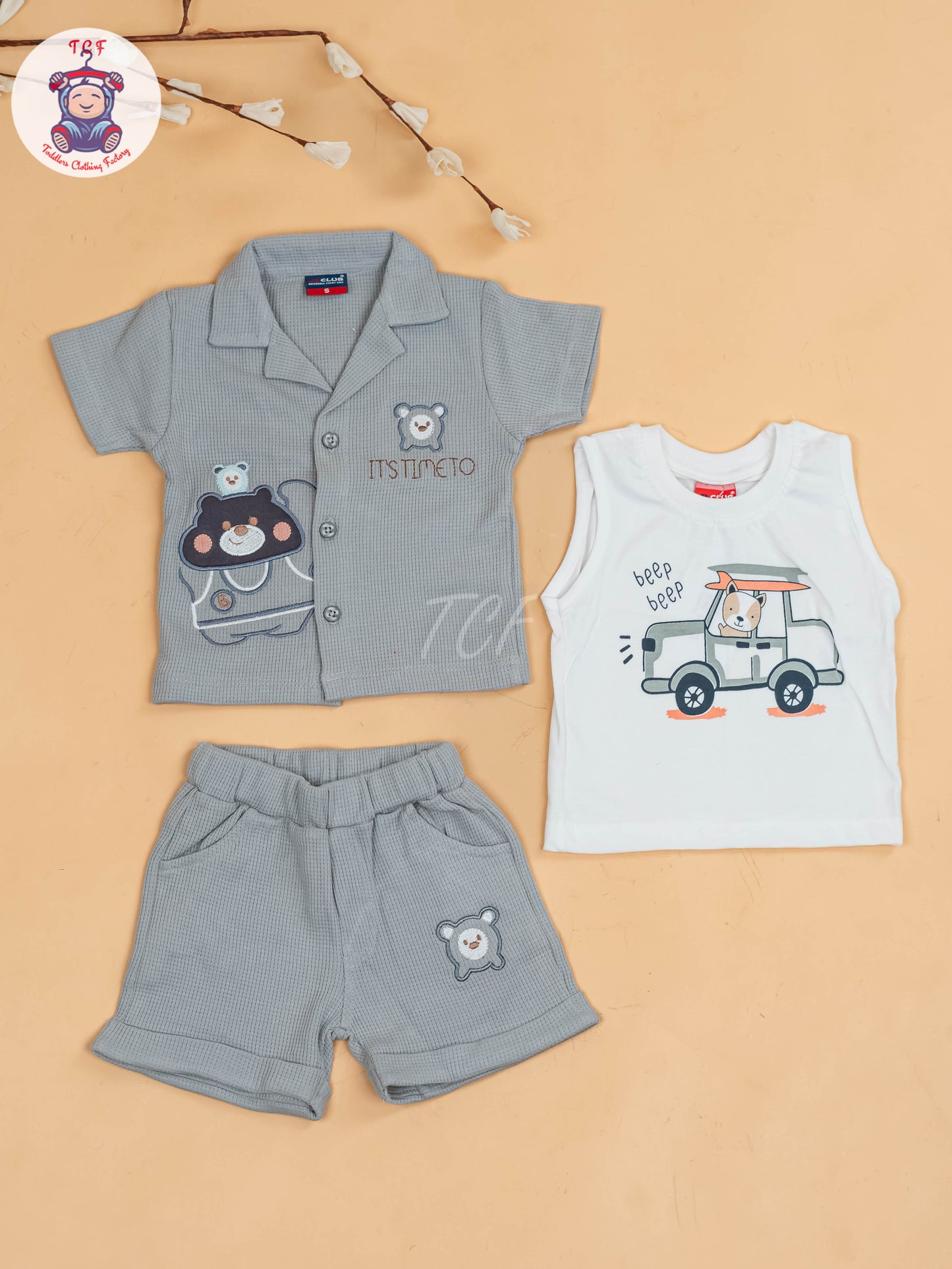Grey - Boys Readymade Cotton Shirts & Shorts