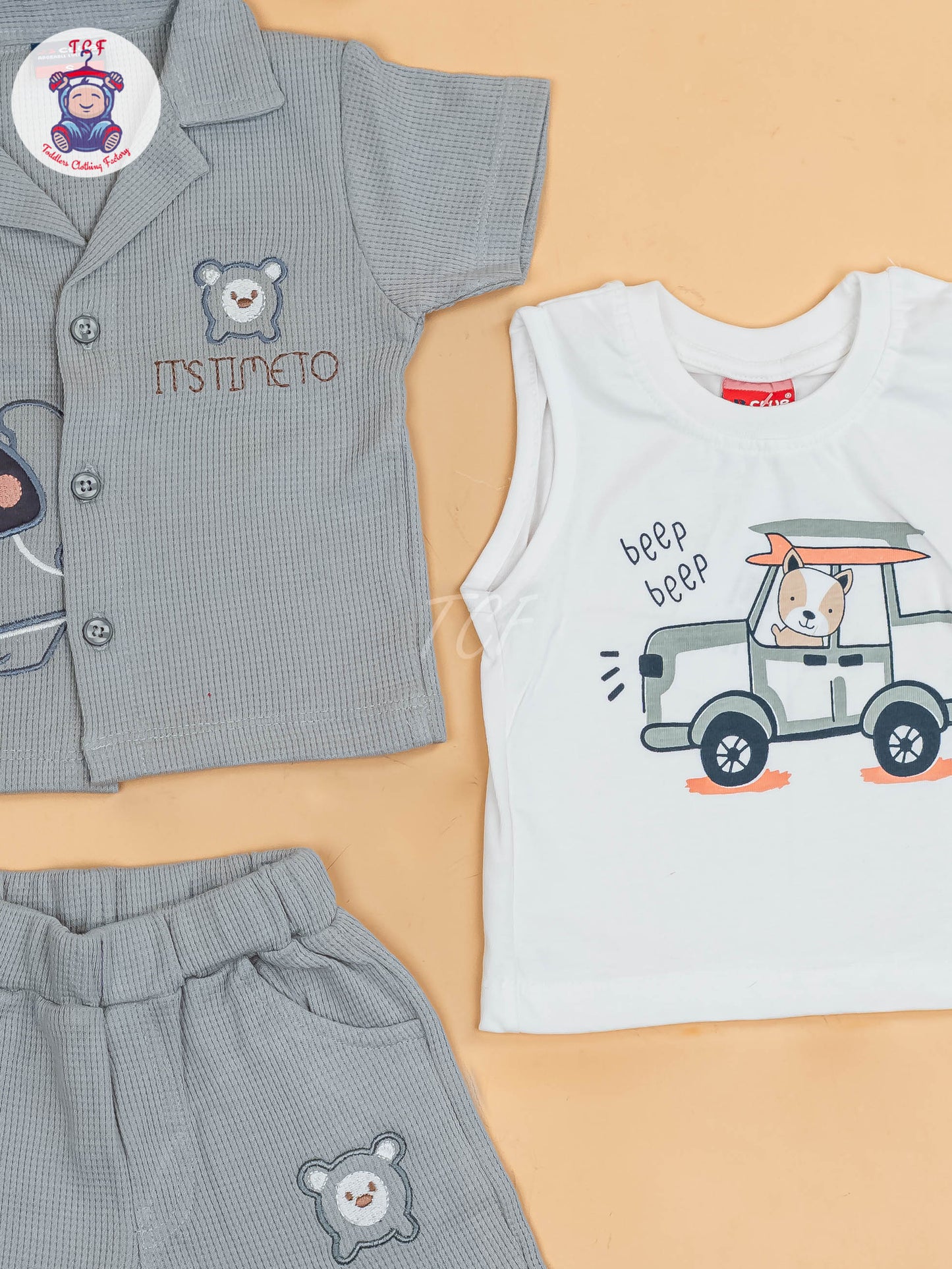 Grey - Boys Readymade Cotton Shirts & Shorts