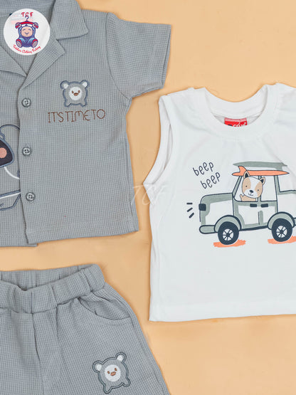 Grey - Boys Readymade Cotton Shirts & Shorts