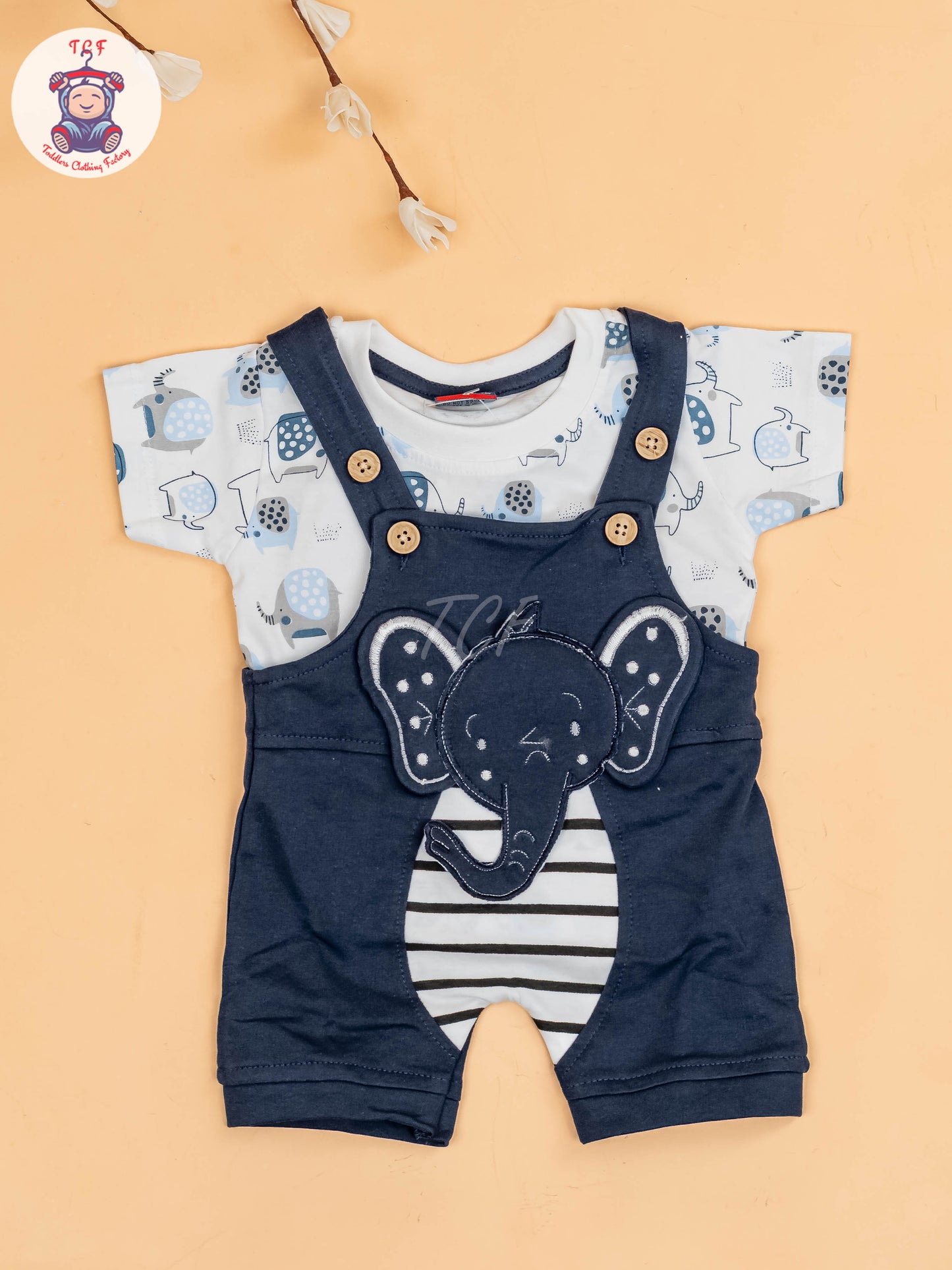 White & Navy Blue - Elephant Jumpsuits