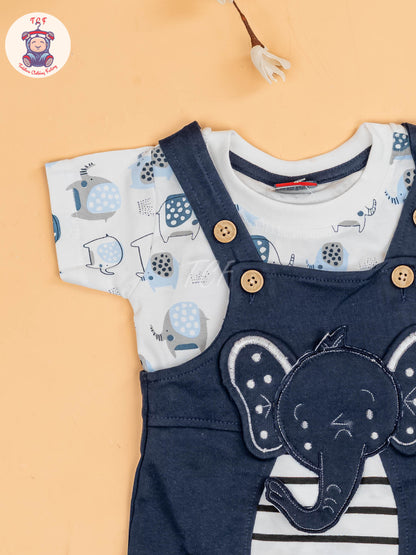 White & Navy Blue - Elephant Jumpsuits