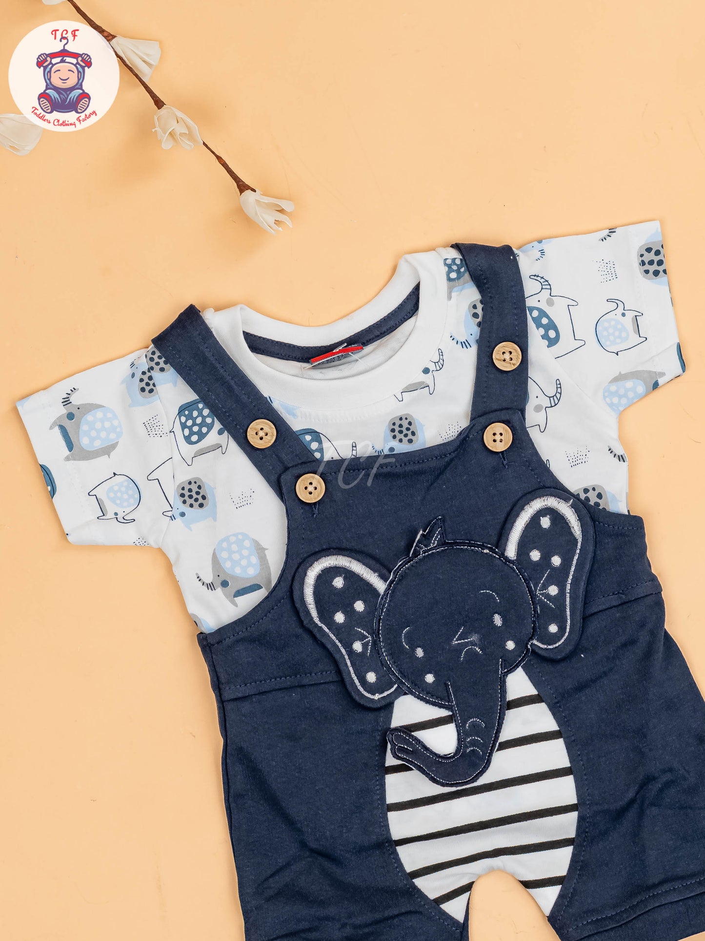 White & Navy Blue - Elephant Jumpsuits