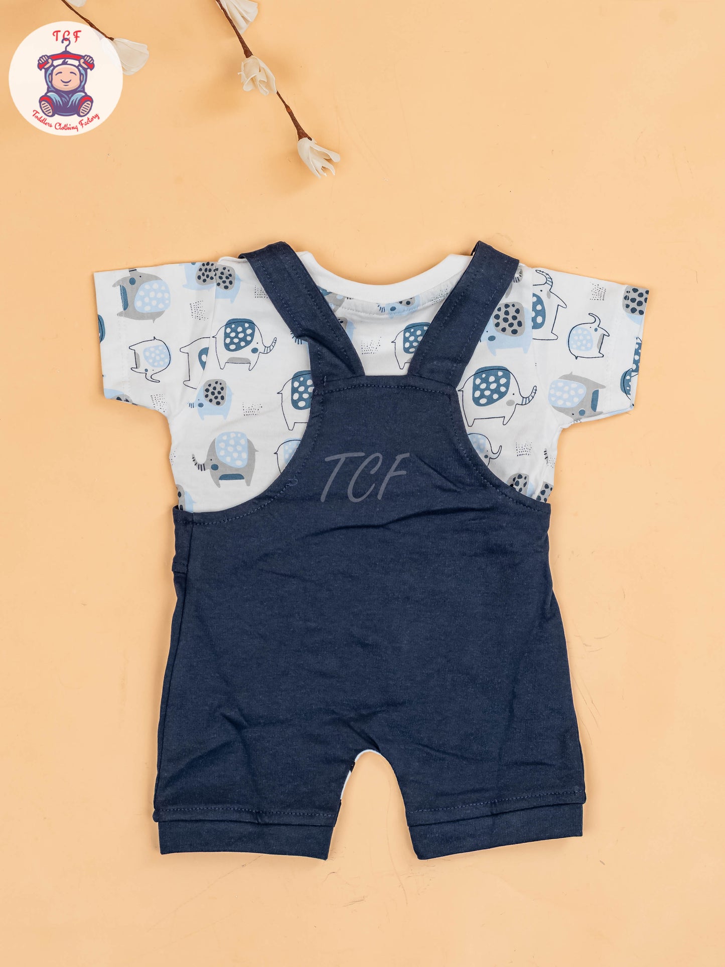 White & Navy Blue - Elephant Jumpsuits