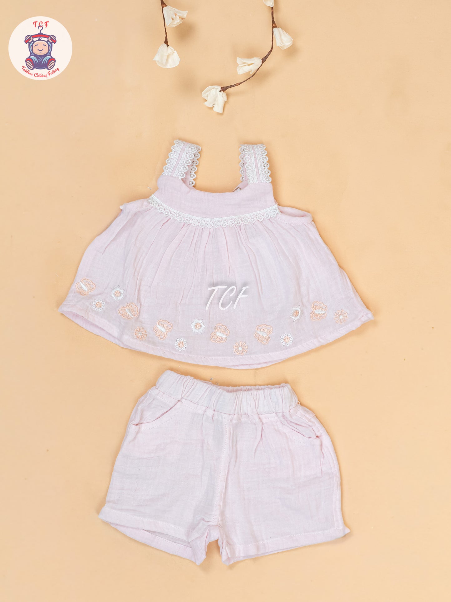 Baby Pink & White - Top & Shorts