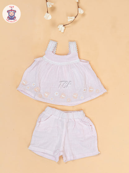 Baby Pink & White - Top & Shorts