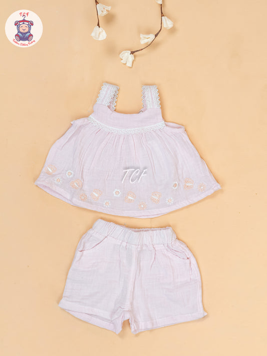 Baby Pink & White - Top & Shorts