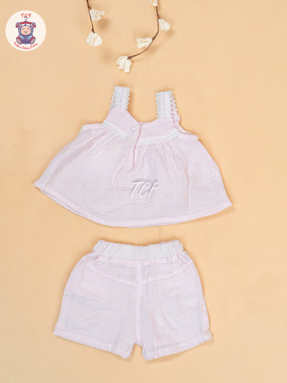 Baby Pink & White - Top & Shorts