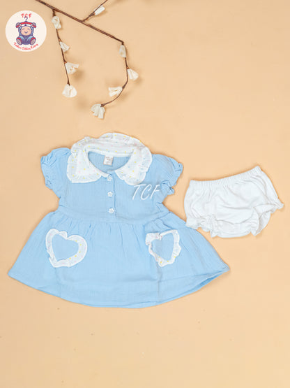 Sky Blue & White - Cotton Frock