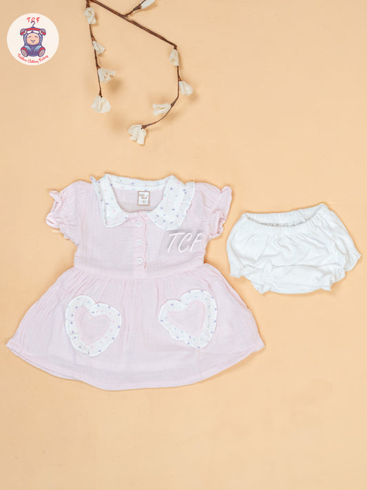 Baby Pink & White - Cotton Frock