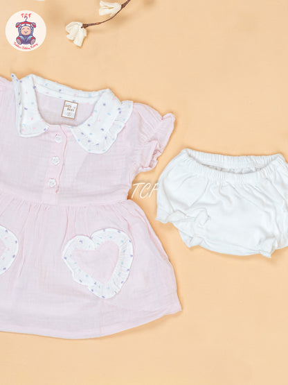 Baby Pink & White - Cotton Frock