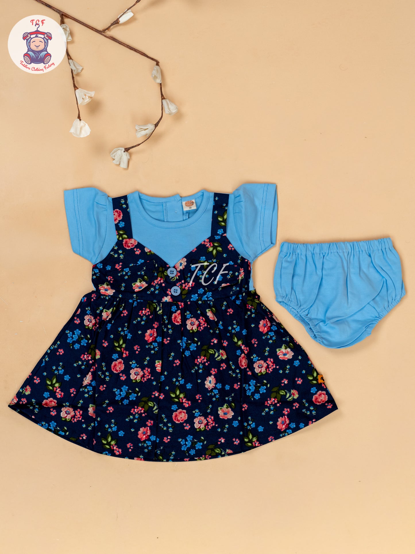 Sky Blue & Navy Blue - Cotton Frock