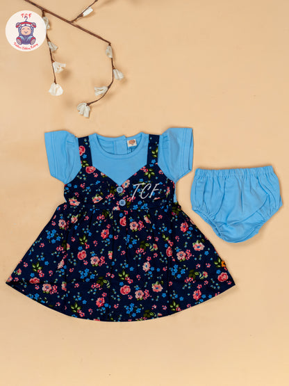 Sky Blue & Navy Blue - Cotton Frock