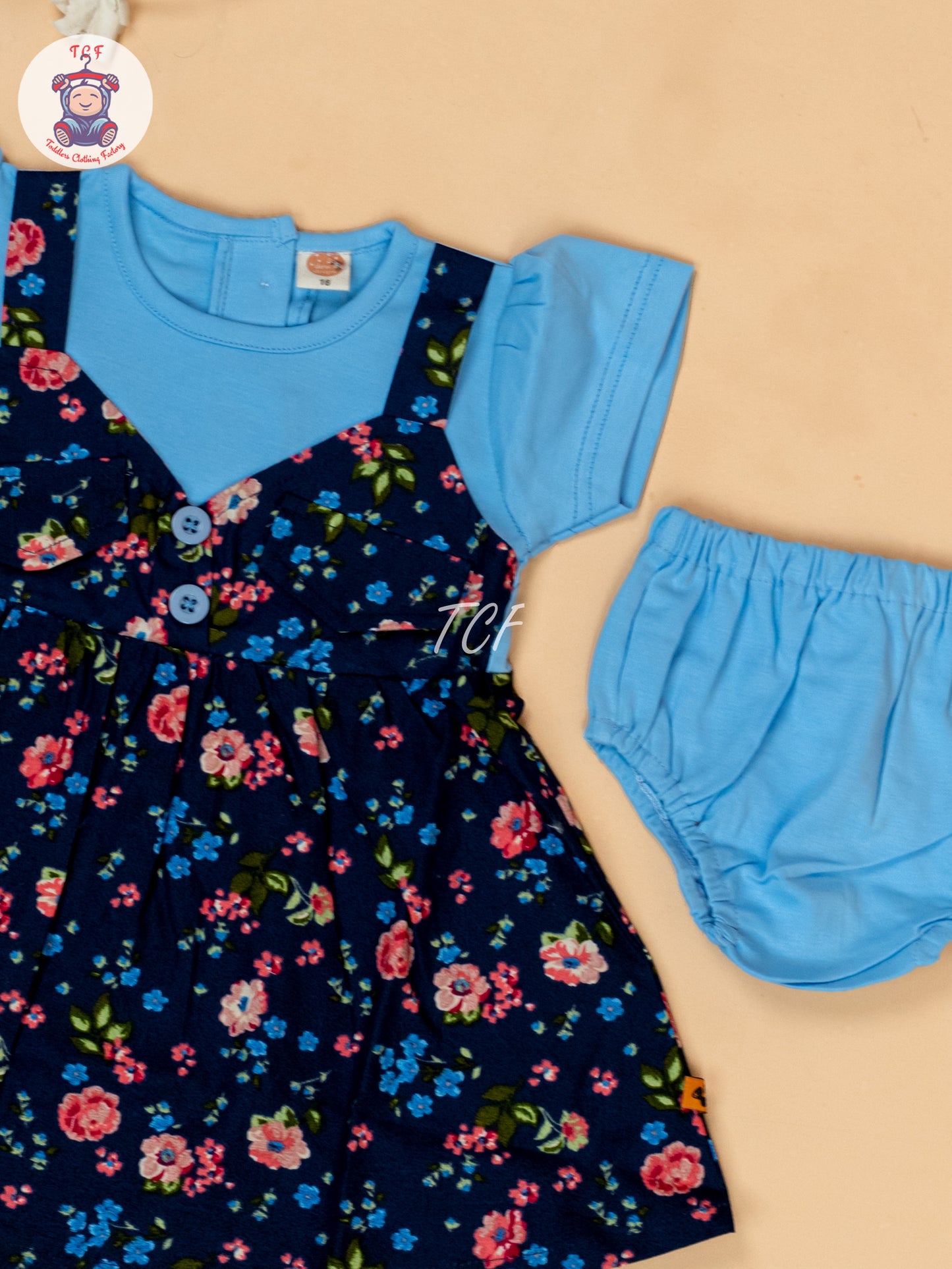 Sky Blue & Navy Blue - Cotton Frock